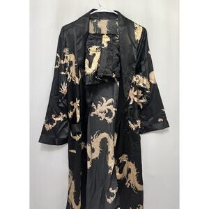 Men’s Pajama Satin Bathrobes Black/Gold with Shorts Size Small